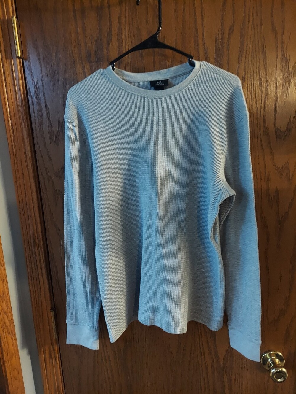 H&M Men’s Gray Waffle Knit Thermal Long Sleeve Shirt - Size L - Slim Fit